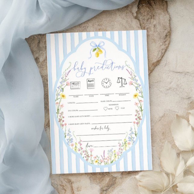 Posey Wildflowers Blue Bow Baby Predictions Game Inbjudningar (Skapare uppladdad)