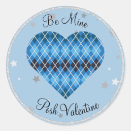 Posh Argyle Blue Gnistra Big Heart Runt Klistermärke