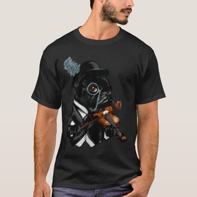 Posh Black Cigar Frenchie Bulldog spelar Violin T Shirt (Framsida)