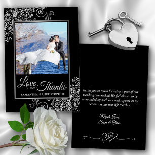 Posh Black med Silver Curls Photo & Note Bröllop Tack Kort