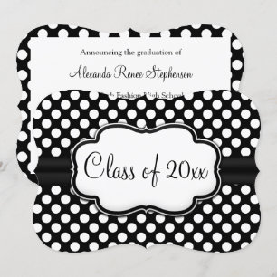 Posh Black White Polka Dot Studenten/Party Inbjudningar