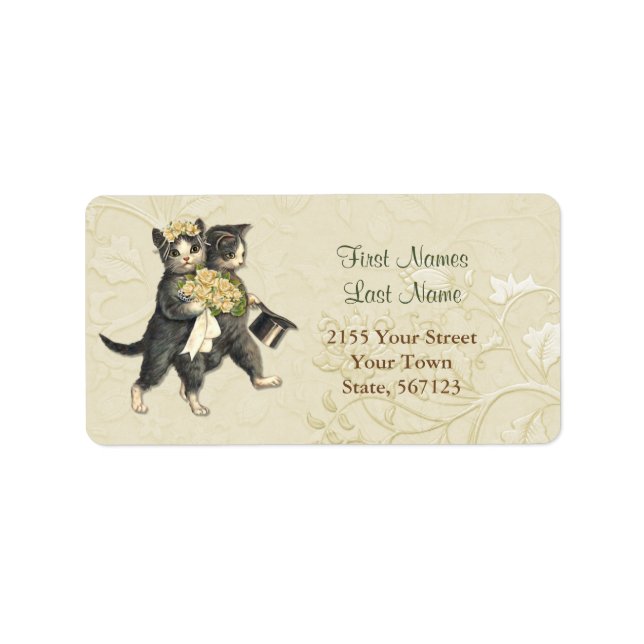 Posh Bröllop Cats Ivory Blommigt Address Label Adressetikett (Framsidan)