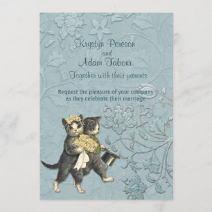 Posh Cats Aqua Blue Bröllop ver 2-inbjudan Inbjudningar