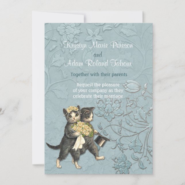 Posh Cats Aqua Blue Wedding bjudande Inbjudningar (Framsida)
