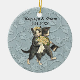 Posh Cats Bröllop Blue Julgransprydnad Keramik