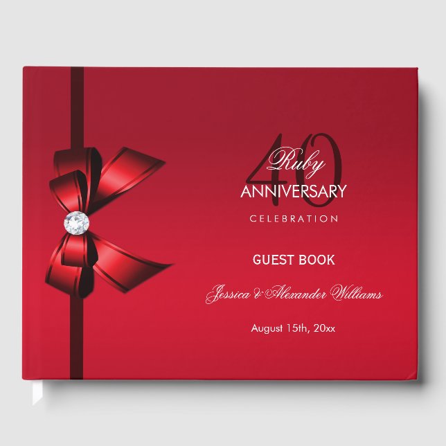 Posh Gem Bow & Ribbon 40 Bröllop-årsdagen Gästböcker (Framsida)