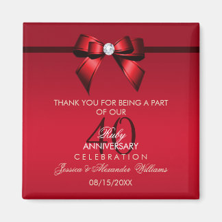 Posh Gem Bow & Ribbon 40 Bröllop-årsdagen Magnet