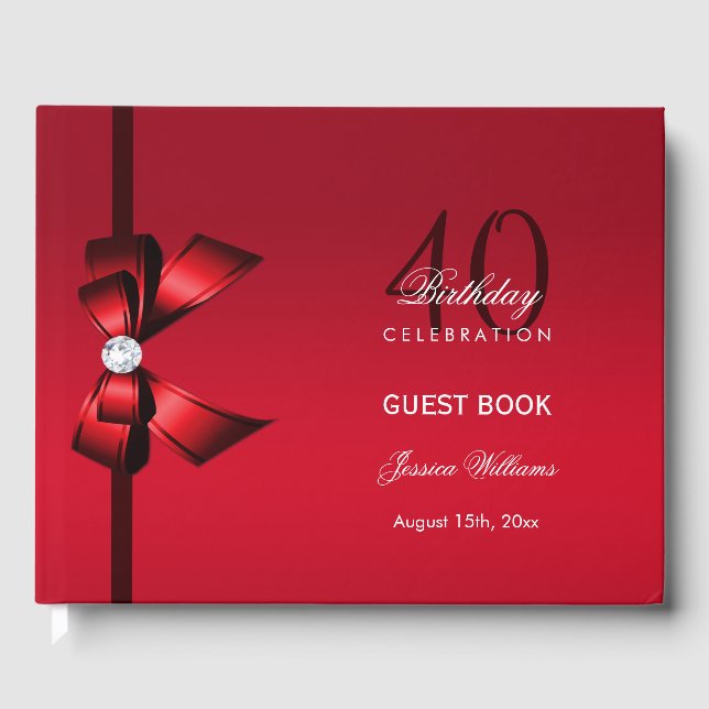 Posh Gem Bow & Ribbon 40:e födelsedagen Gästböcker (Framsida)
