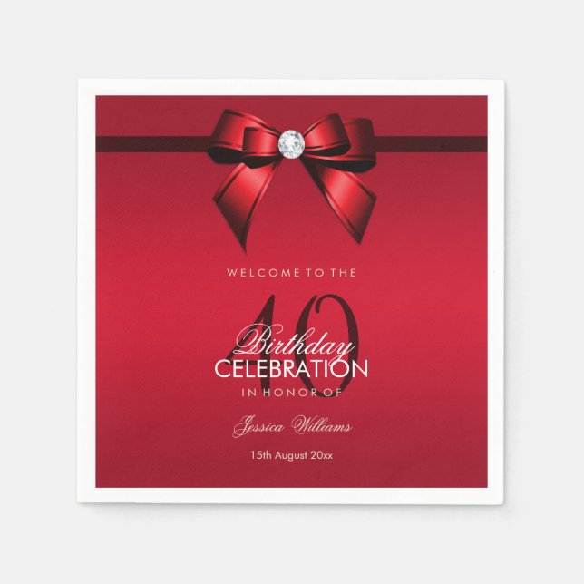 Posh Gem Bow & Ribbon 40:e födelsedagen Pappersservett (Framsidan)