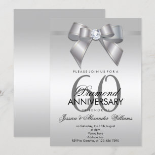 Posh Gem Bow & Ribbon 60-års bröllopsjubileum Inbjudningar