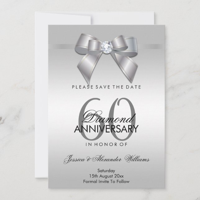 Posh Gem Bow & Ribbon 60-års bröllopsjubileum Spara Datumet (Framsida)