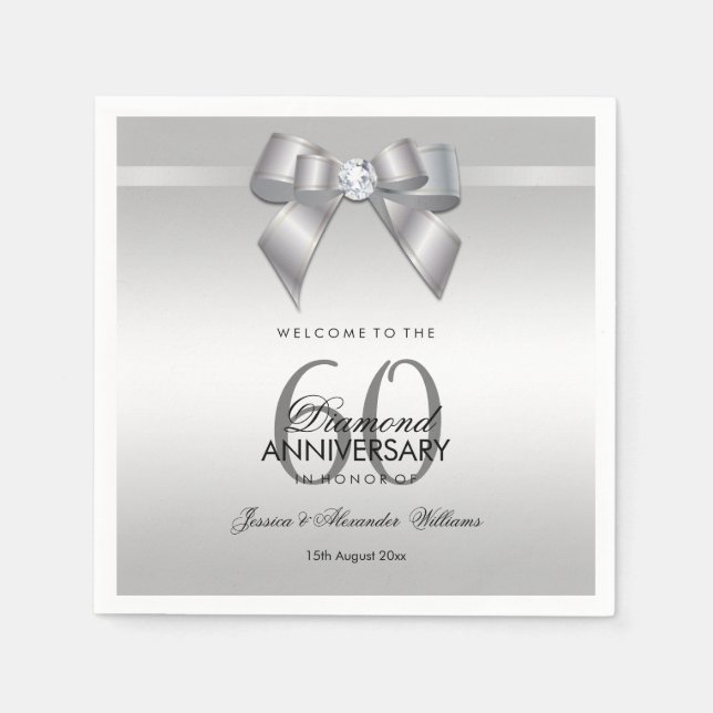 Posh Gem Bow & Ribbon 60-årsdagen Bröllop Pappersservett (Framsidan)