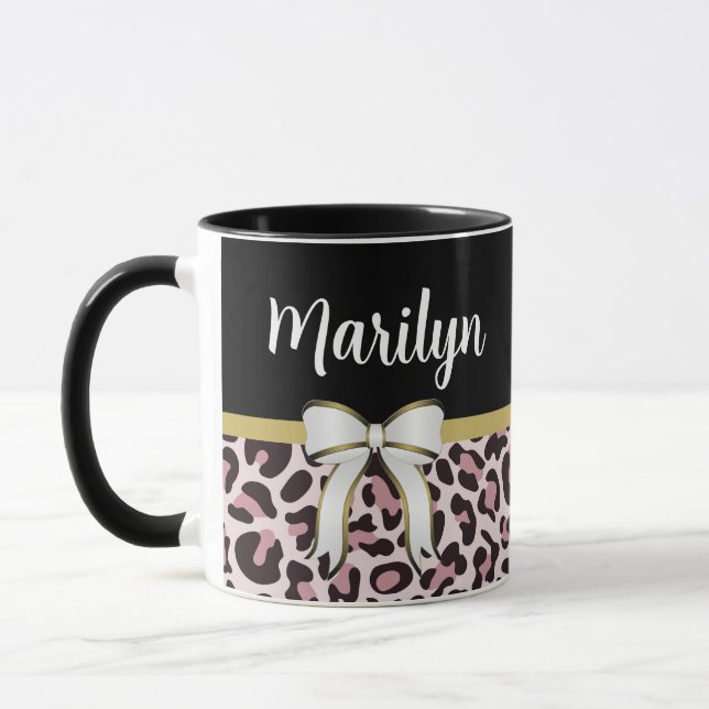 Posh Girly Rosa Leopard Print Girly Girl Mugg (Vänster)
