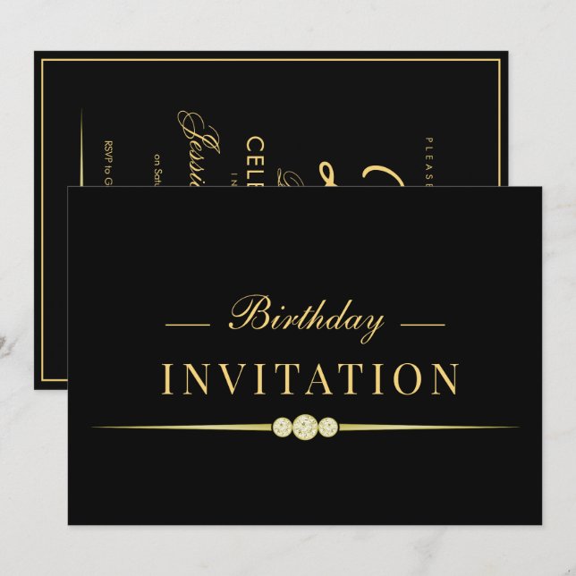 Posh Glamour Guld 25-årsdag Inbjudningar (Fram/baksida)