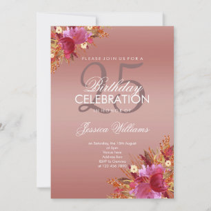 Posh Glitter Watercolor Flowers Ro Guld Birthday Inbjudningar