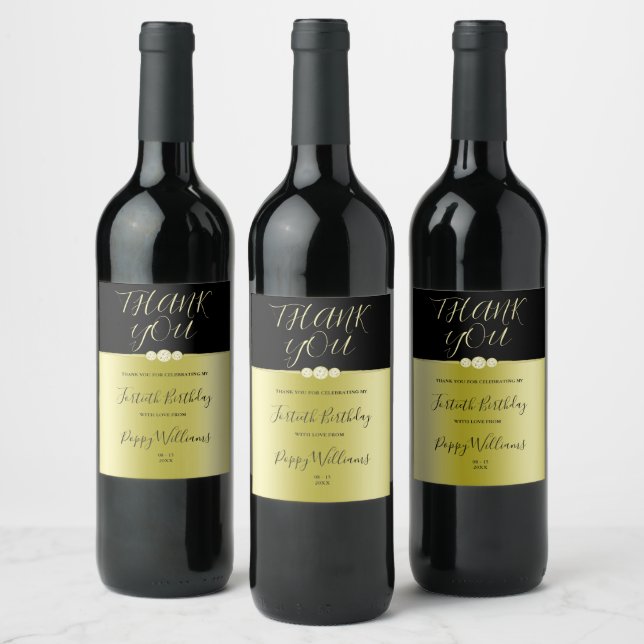 Posh Guld & Black Elegant Diamonds 40:e födelsedag Vinflaska Etikett (Flaskor)