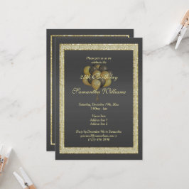 Posh Guld & Black, Glitter & Balloth Birthday Inbjudningar