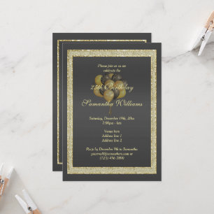 Posh Guld & Black, Glitter & Balloth Birthday Inbjudningar