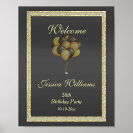 Posh Guld & Black, Glitter & Balloth Birthday Poster