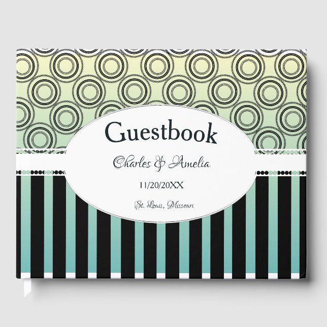 Posh Gult and Teal Bröllopsdag Guestbook Gästböcker (Framsida)