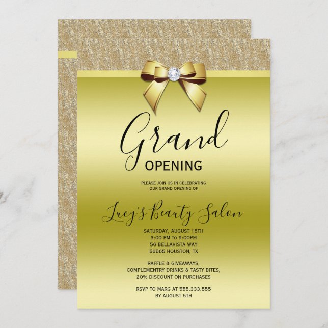 Posh Jewel Bow Grand Open Inbjudningar (Fram/baksida)