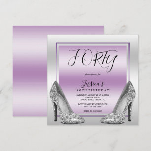 Posh Lilac & Silver Stilettos 40:e födelsedagen Inbjudningar