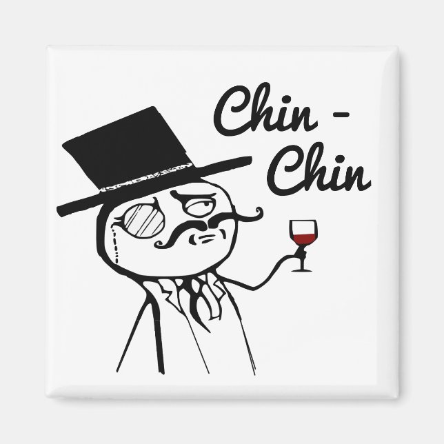 Posh Man med Top hat Vin-giftchin Chin Chin Magnet (Framsidan)
