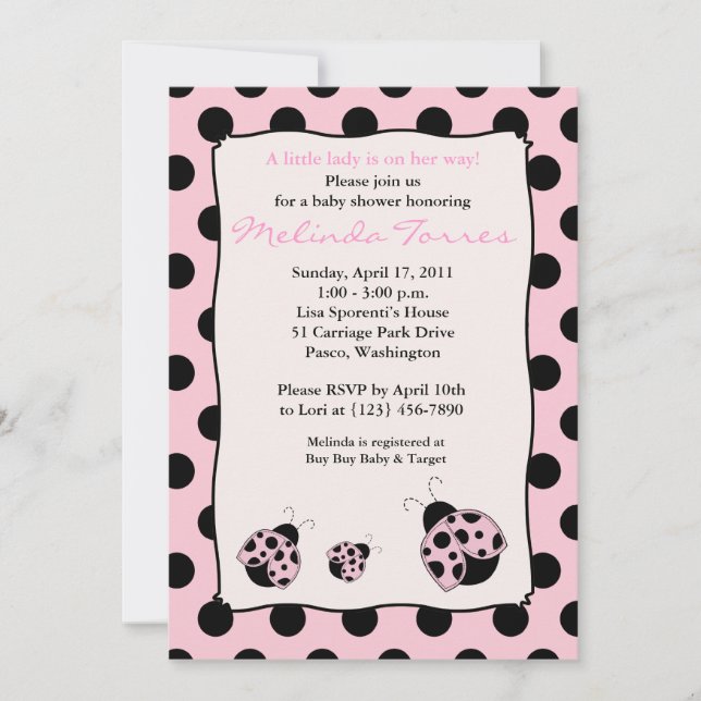 Posh Mod Ladybug 5x7 Rosa Baby Shower-inbjudan Inbjudningar (Framsida)