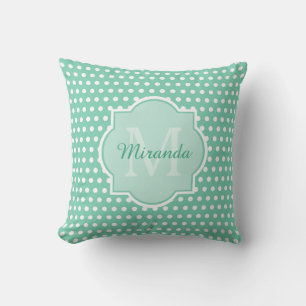 Posh Monogram och namn för polka dotsMintgrönt Kudde