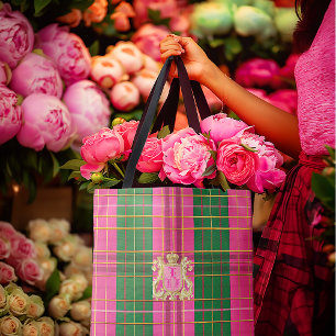 Posh Monogrammed Rosa och Grönt Play Tote Bag Tygkasse