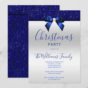 Posh Navy Blue Jewel Bow jul Party Inbjudningar