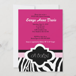 Posh "Oh Baby" Zebra Rand 5x7 Baby Shower Inbjudan