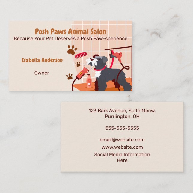 Posh Paws Husdjursfrisering Visitkort (Fram/baksida)
