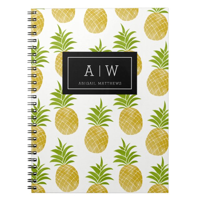 Posh Pineapple monogrammed bärbar dator Anteckningsbok Med Spiral (Framsidan)