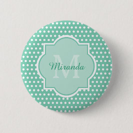 Posh Polka dots Mint Grönt Monogram och Namn Knapp