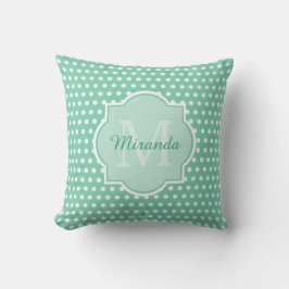 Posh Polka dots Mint Grönt Monogram och Namn Kudde