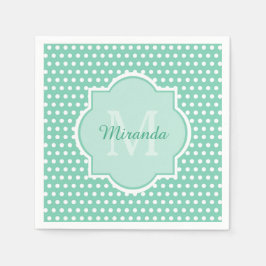 Posh Polka dots Mint Grönt Monogram och Namn Pappersservett
