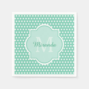 Posh Polka dots Mint Grönt Monogram och Namn Pappersservett