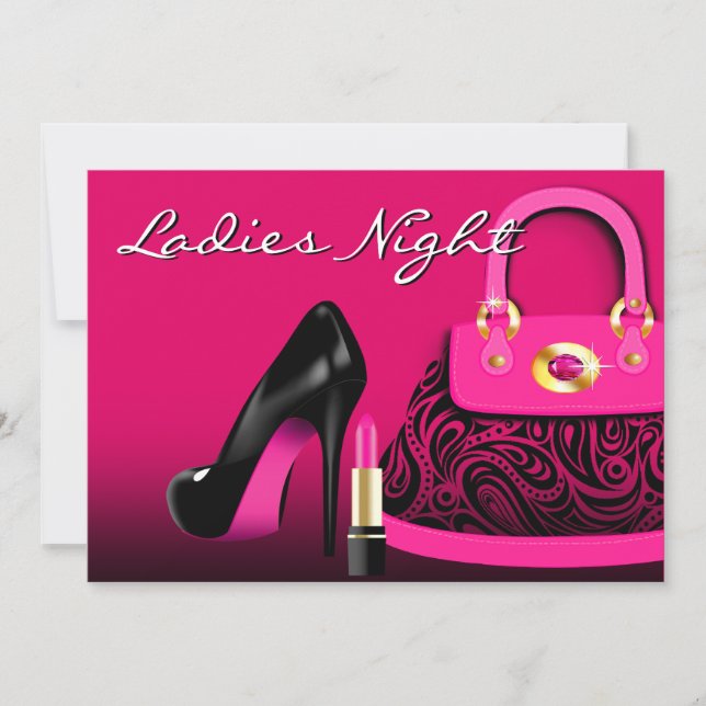 Posh Purse Högklackar och Lipstick Dam Natt Inbjudningar (Framsida)
