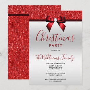 Posh Red Jewel Bow jul Party Inbjudningar