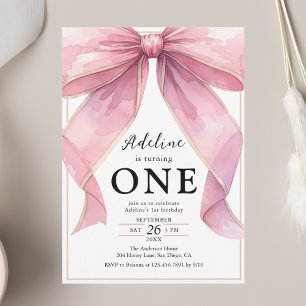Posh Rosa Coquette Bow 1-års födelsedag  Inbjudningar