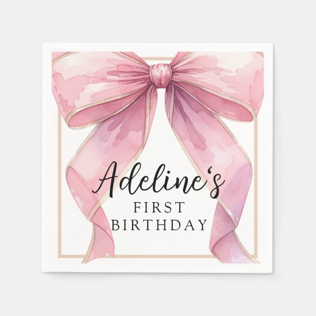 Posh Rosa Coquette Bow Birthday Pappersservett (Framsidan)