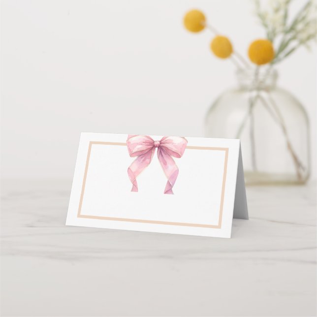 Posh Rosa Coquette Bow Matetikett eller Placeringskort (Framsida)