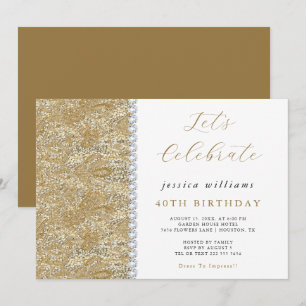 Posh Sequins & Diamonds Guld Birthday Inbjudningar