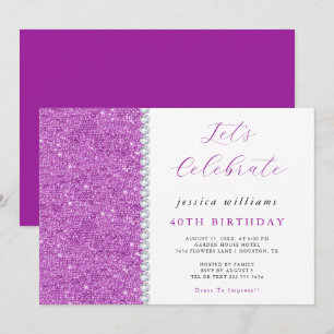 Posh Sequins & Diamonds Lila Birthday Inbjudningar