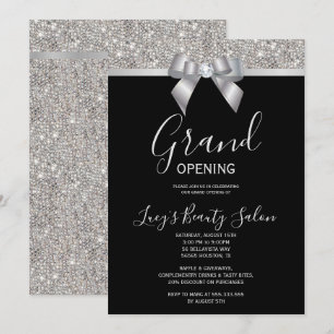 Posh Silver & Black Jewel Bow Grand Open Inbjudningar