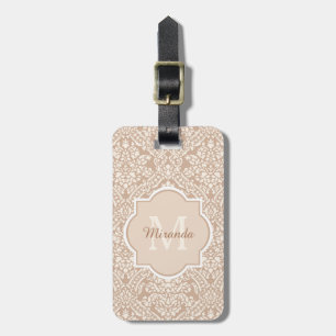 Posh solbränd damastast mönsterMonogram med namn Bagagebricka