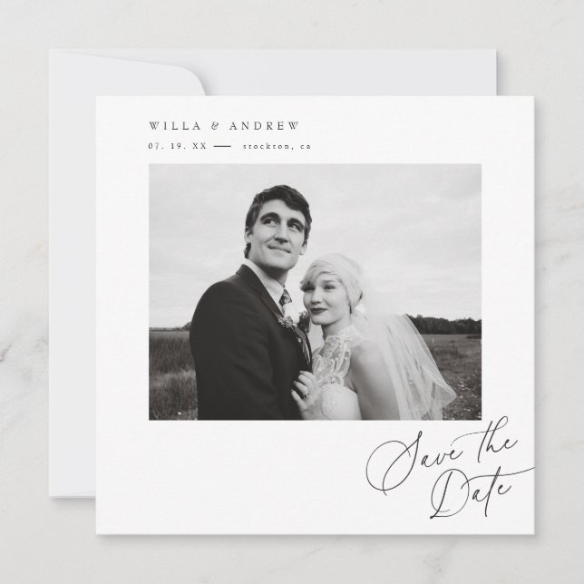 Posh Square Save The Date Photo Minimal Card  Inbjudningar (Framsida)