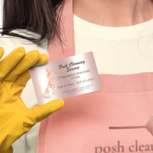 Posh Städning Service Metallic Rosa Glitter Maid Visitkort