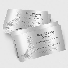 Posh Städning Service Metallic Silver Glitter Maid Visitkort